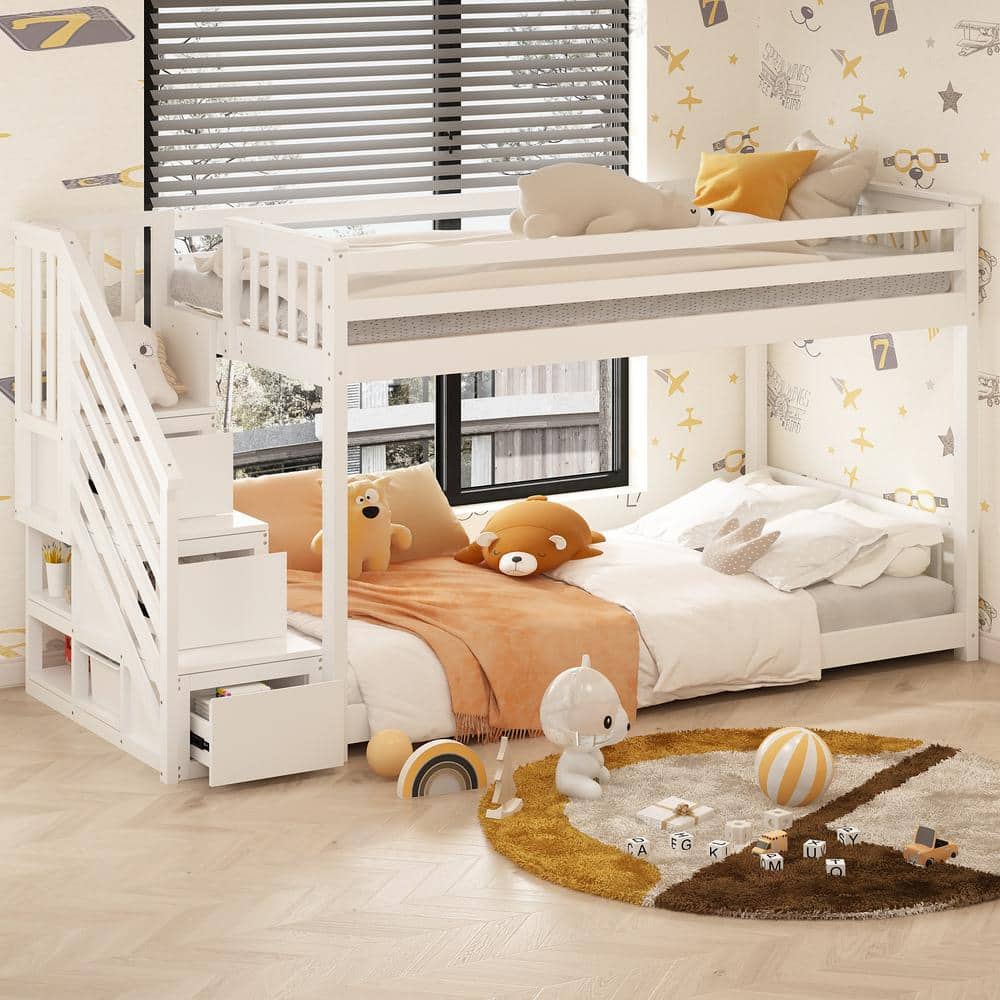 FUFU&GAGA White Wood Frame Twin XL Size Bed Platform Bed With 3-Drawers ...