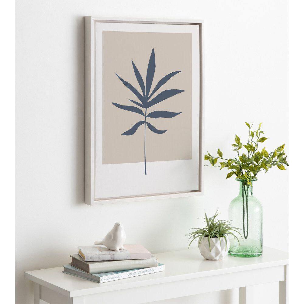 Muted Tan and Blue Botanical Leaf Framed Canvas Wall Art