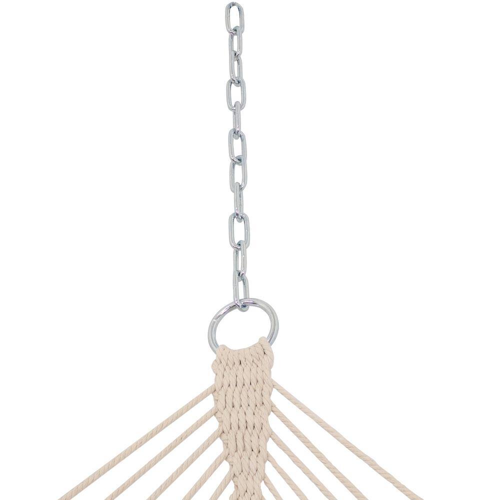 Beige Woven Polyester Hammock with Wooden Spreader Bars
