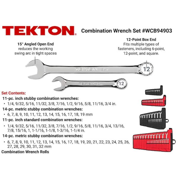 1/4 - 1-1/4 in. 6 - 32 mm Stubby and Standard Length Combination Wrench Set with Pouch (71-Piece)