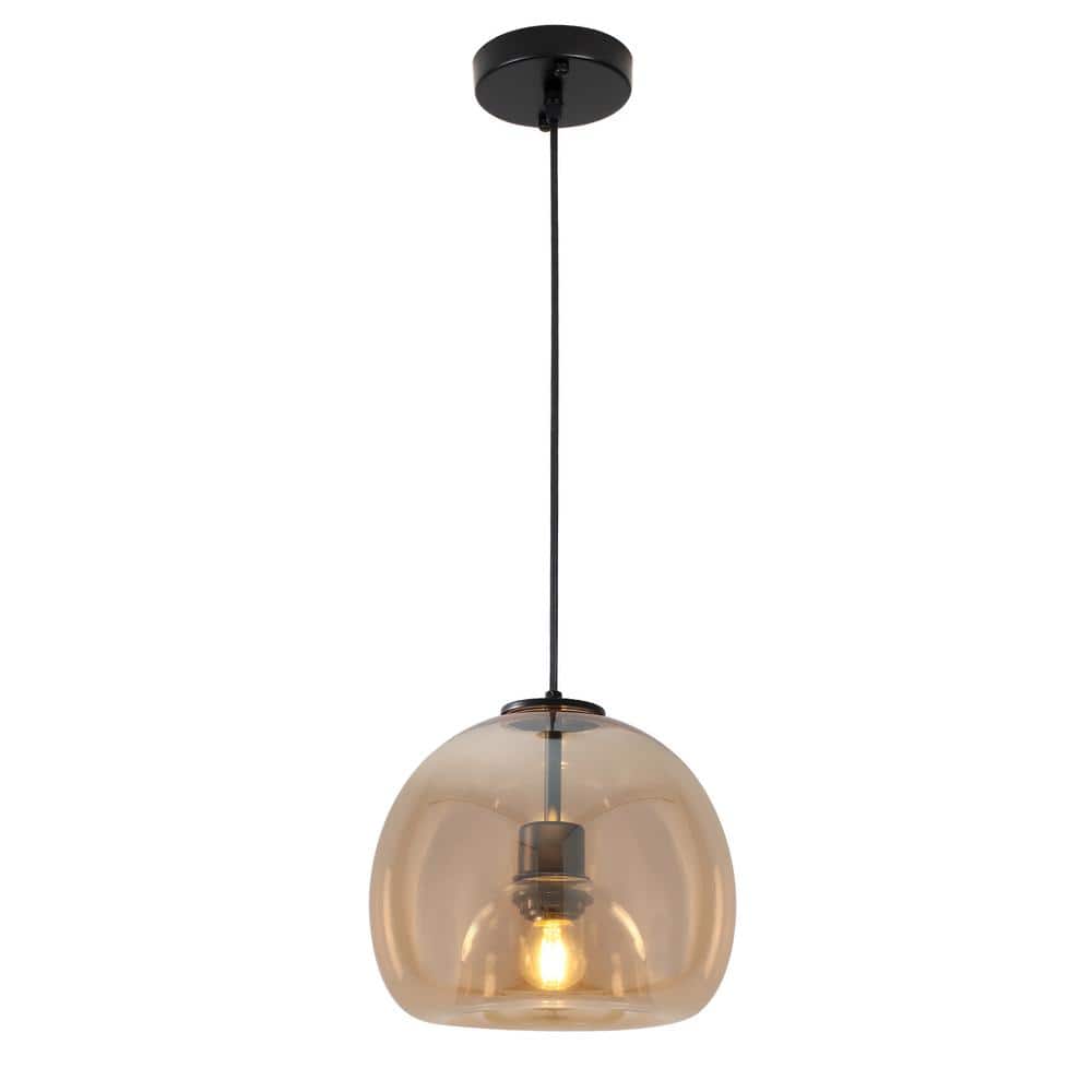 1-Light Black and Amber Globe Pendant Light with Glass Shade, Adjustable Hanging Length price history on PriceWatchPro