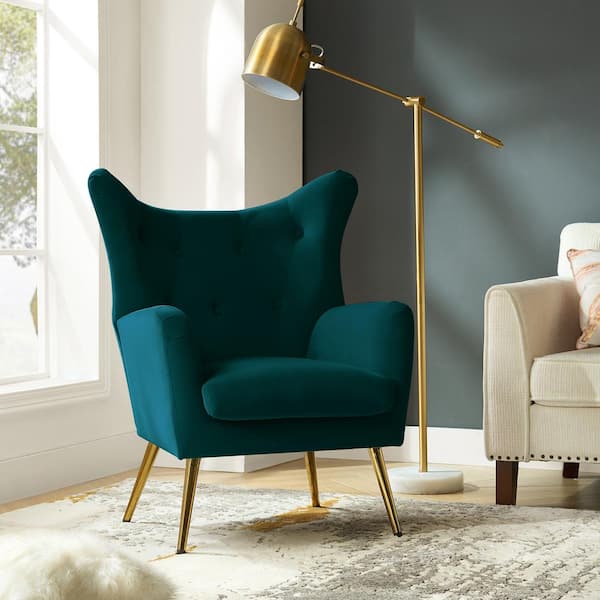 Jacob Golden Leg Teal Tufted Wingback Chair