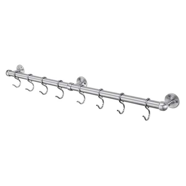 23.7 in. Silver Stainless Steel Wall Mounted Pot Rack, Hanging Pot and Pan Rack with S Hooks for Kitchen