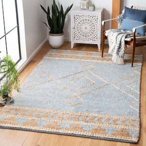 Kilim Natural/Blue 4 ft. x 6 ft. High-Low Striped Geometric Area Rug