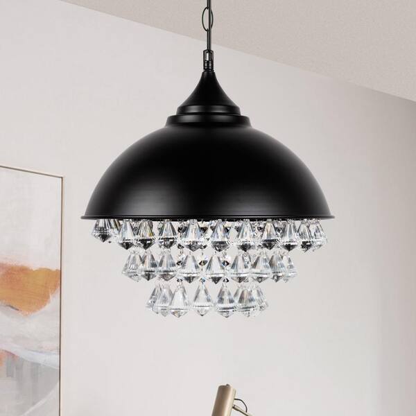 Modern Chandelier Black Metal Paint Crystal Pendants