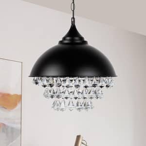1-Light Crystal Black Metal Dome Industrial Pendant Light Modern Rustic Chandelier for Kitchen Foyer Hallway