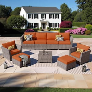 XIZZI Rose 9-Pieces Wicker Patio Conversation Seating Sofa Set
