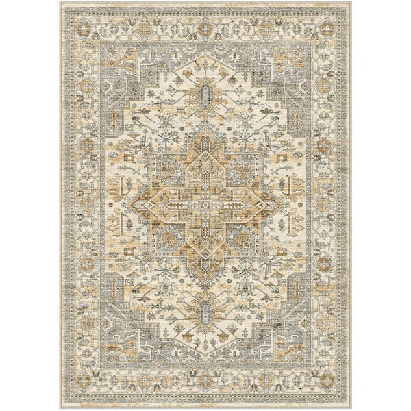 HaiiMeid Imam Brown 5 ft. x 7 ft. Vintage Washable Medallion Distressed Area Rug