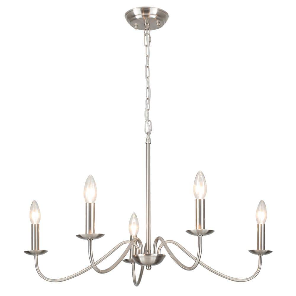 5-Light Nickel Farmhouse Candle Style Rustic Chandelier for Kitchen Island 