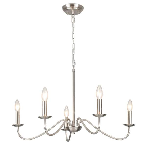 ADSENSTY 5-Light Nickel Farmhouse Candle Style Rustic Chandelier for Kitchen Island Lighting Fixtures Hanging