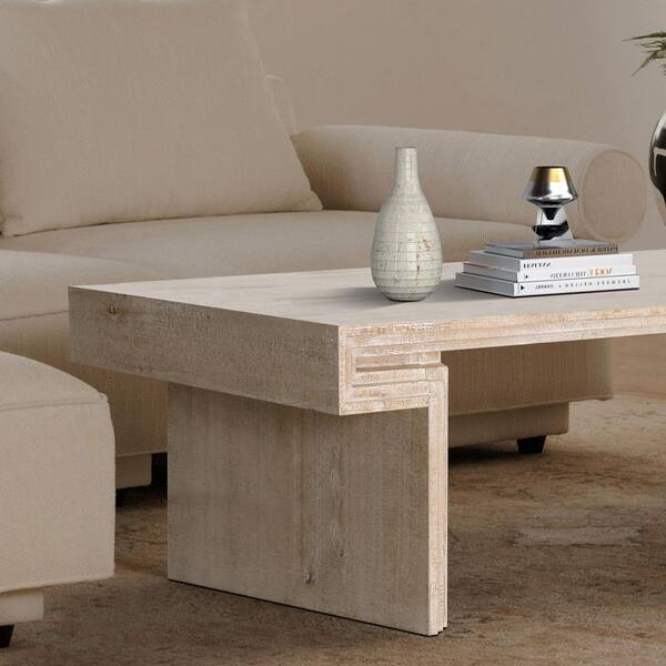 Lesly Vintage 48 in. Natural Rectangle Solid Wood and MDF Coffee