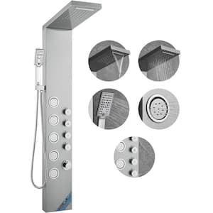 Sliver Shower Panel System 4 Shower Modes Shower Panel Tower Rainfall Waterfall 5 Full Body Massage Jets 3-Setting