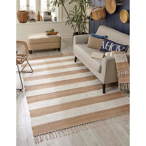 Chindi Rag Striped Beige 12 ft. 2 in. x 16 ft. 1 in. Area Rug