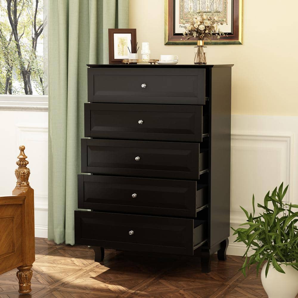 Black MDF 5-Drawer Vertical Chest of Drawers