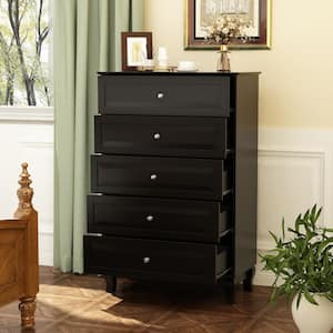 5-Drawer Black Paint Wood Chest of Drawer Dresser Organizer 47.2 in H x 31.5 in. W x 15.7 in. D