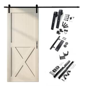 54 in. x 84 in. X-Frame Tinsmith Gray Solid Pine Wood Interior Sliding Barn Door with Hardware Kit, Non-Bypass
