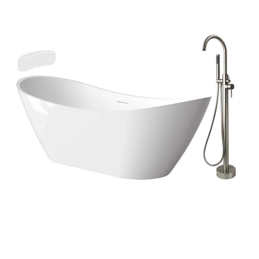Skylar Grande 67 in. x 30.75 in. Soaking Bathtub with Center Drain in Gloss White/Brushed Nickel with Faucet and Pillow price history on PriceWatchPro