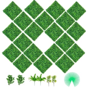 20 in. x 20 in. Boxwood Hedge Panels PE Artificial Grass Backdrop Wall 1.6 in. Privacy Screen for Backyard, 20 PCS