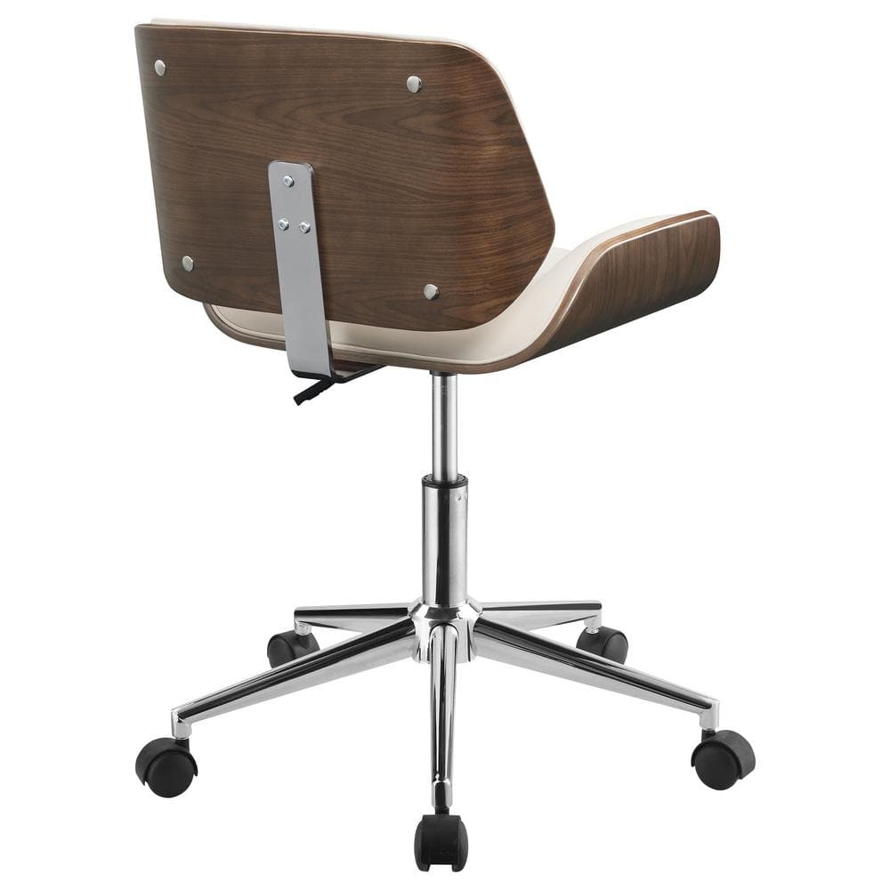 Ecru Leatherette and Walnut Swivel Desk Chair