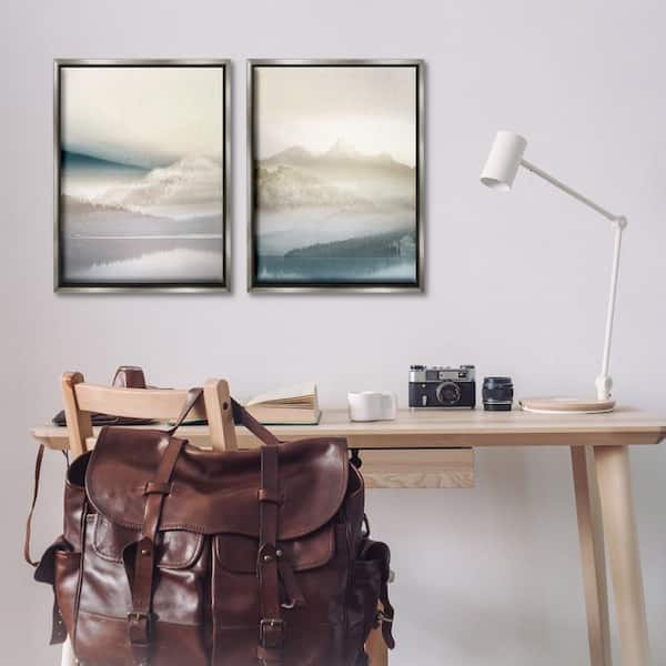 Mountain Peaks & Neutral Lake by Gemma Bardot 2 Piece Gray Floater Frame Nature Graphic Art Print 31 in. x 21 in.