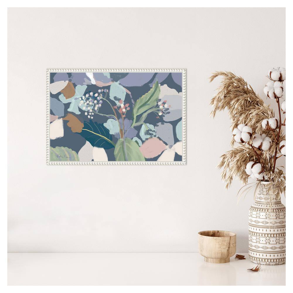 Floral Abstract Botanical Print on Canvas with White Frame