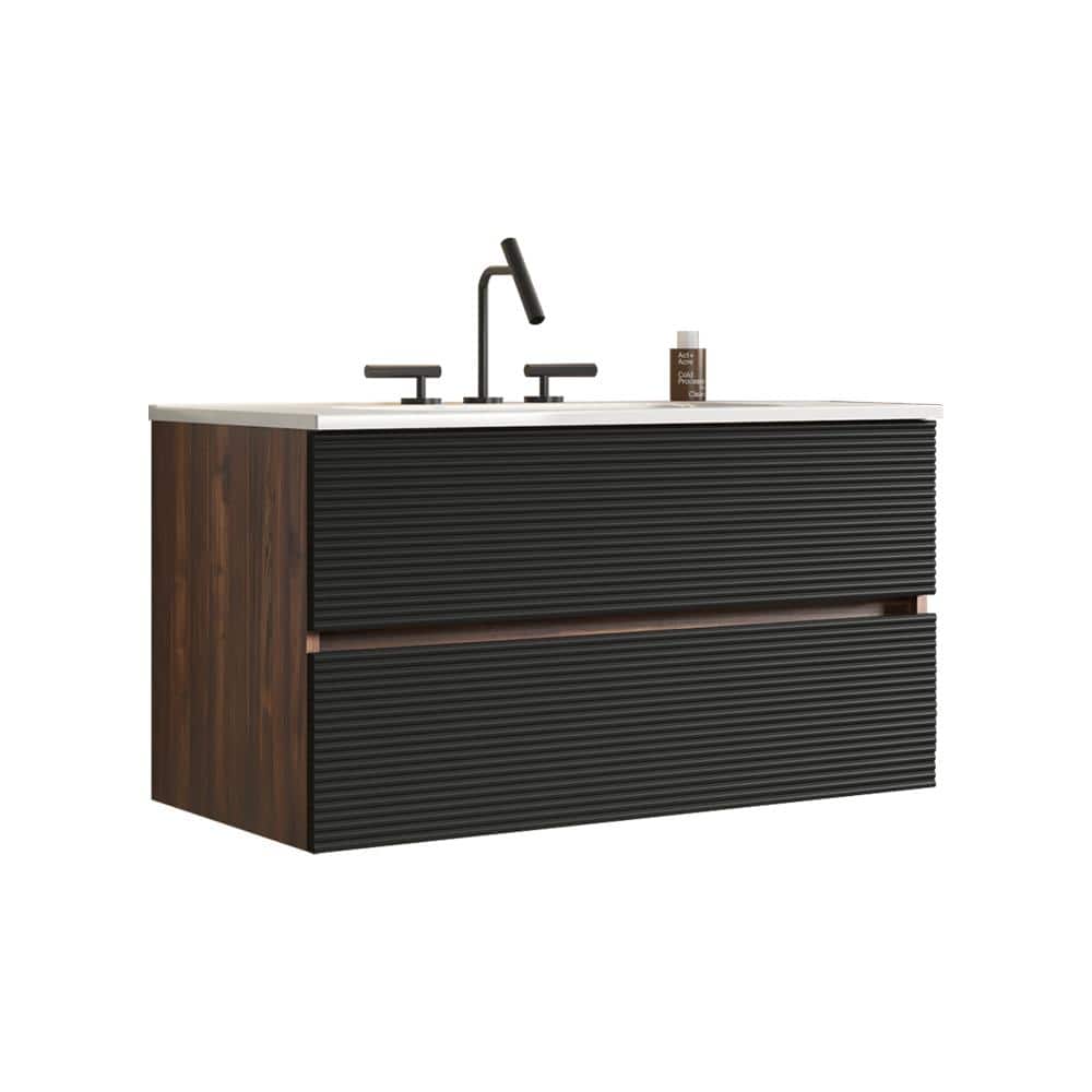 36 in. Black and Brown Floating Bathroom Vanity with Glossy White Ceramic Top price history on PriceWatchPro