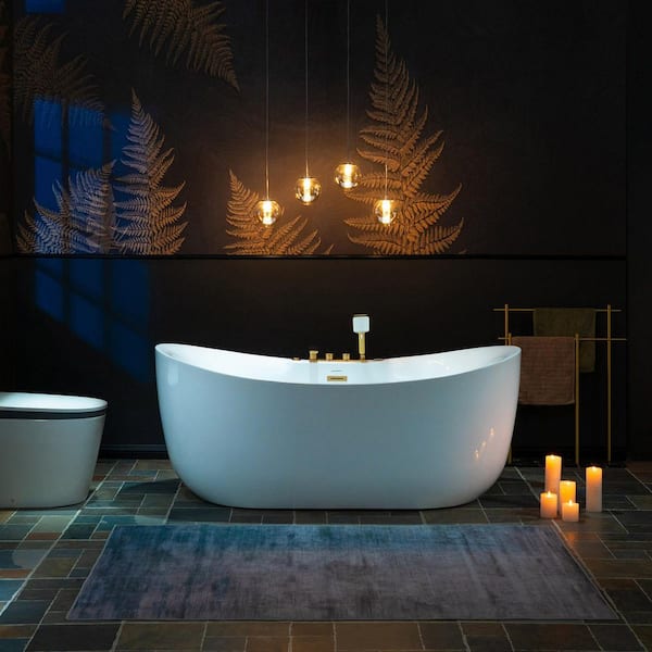 72 in. x 35 in. Acrylic Whirlpool and Air with Inline Heater Combination Bathtub in White with Gold Tub Filler