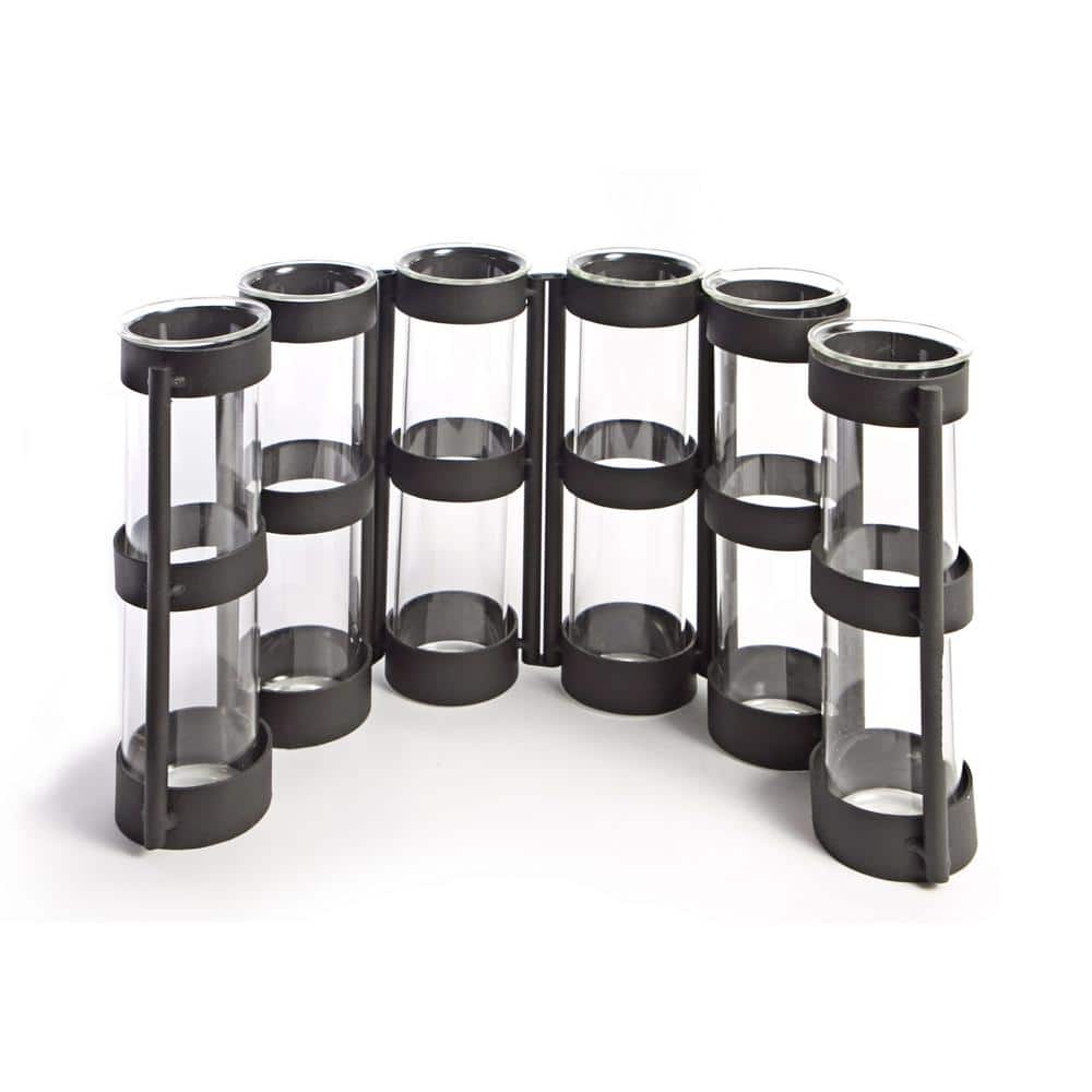 Black Hinged Metal Vase with Six Glass Tubes
