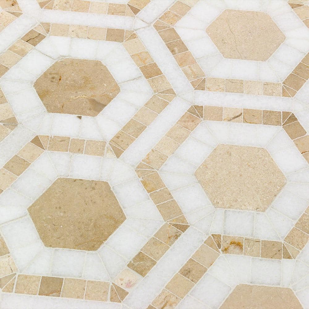 Kosmos Crema and Thassos Hexagon 3 in. x 6 in. Marble Mosaic Tile Sample price history on PriceWatchPro