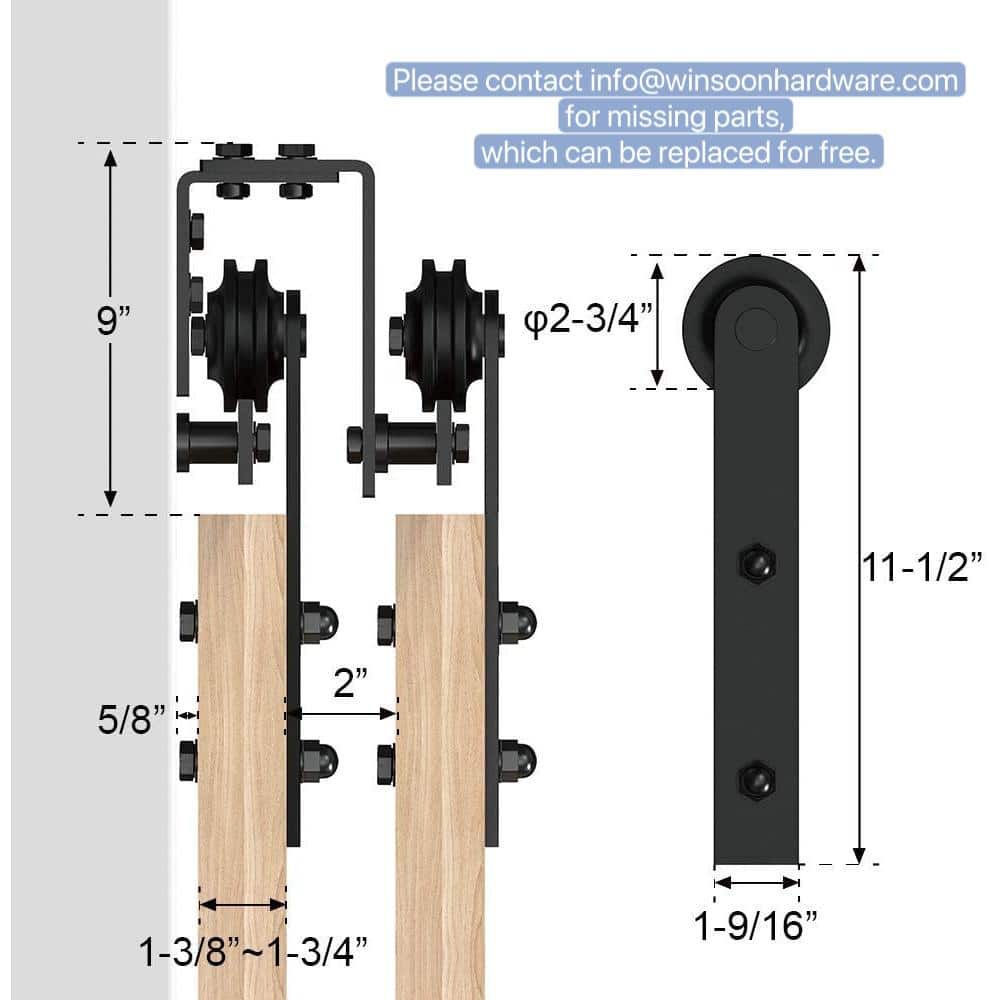 Double Bypass Matte Black Barn Door Hardware Kit, 96-inch Track