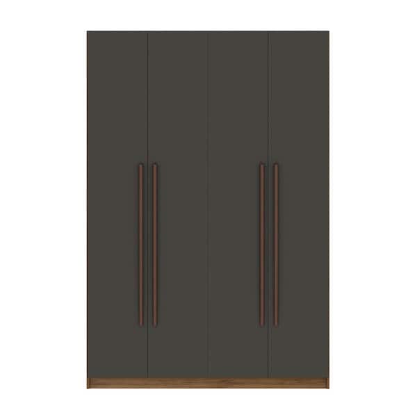 Manhattan Comfort Gramercy Nature and Textured Grey 2-Section Freestanding Wardrobe Armoire (81.3 in. H x 55.2 in. W x 22.76 in. D)