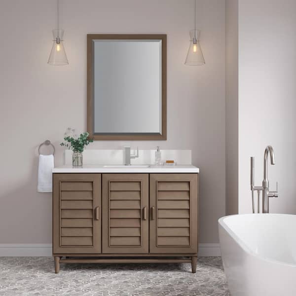 James Martin Vanities Portland 48.0 in. W x 23.5 in. D x 34.3 in. H Bathroom Vanity in Whitewashed Walnut with White Zeus Silestone Quartz Top