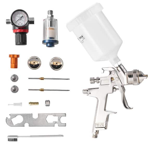 3-Piece Air Spray Gun Kit Professional Auto Paint Spray Gun Set with 3 Nozzles (1/1.4/1. 8mm) 3 Cups and Air Regulator