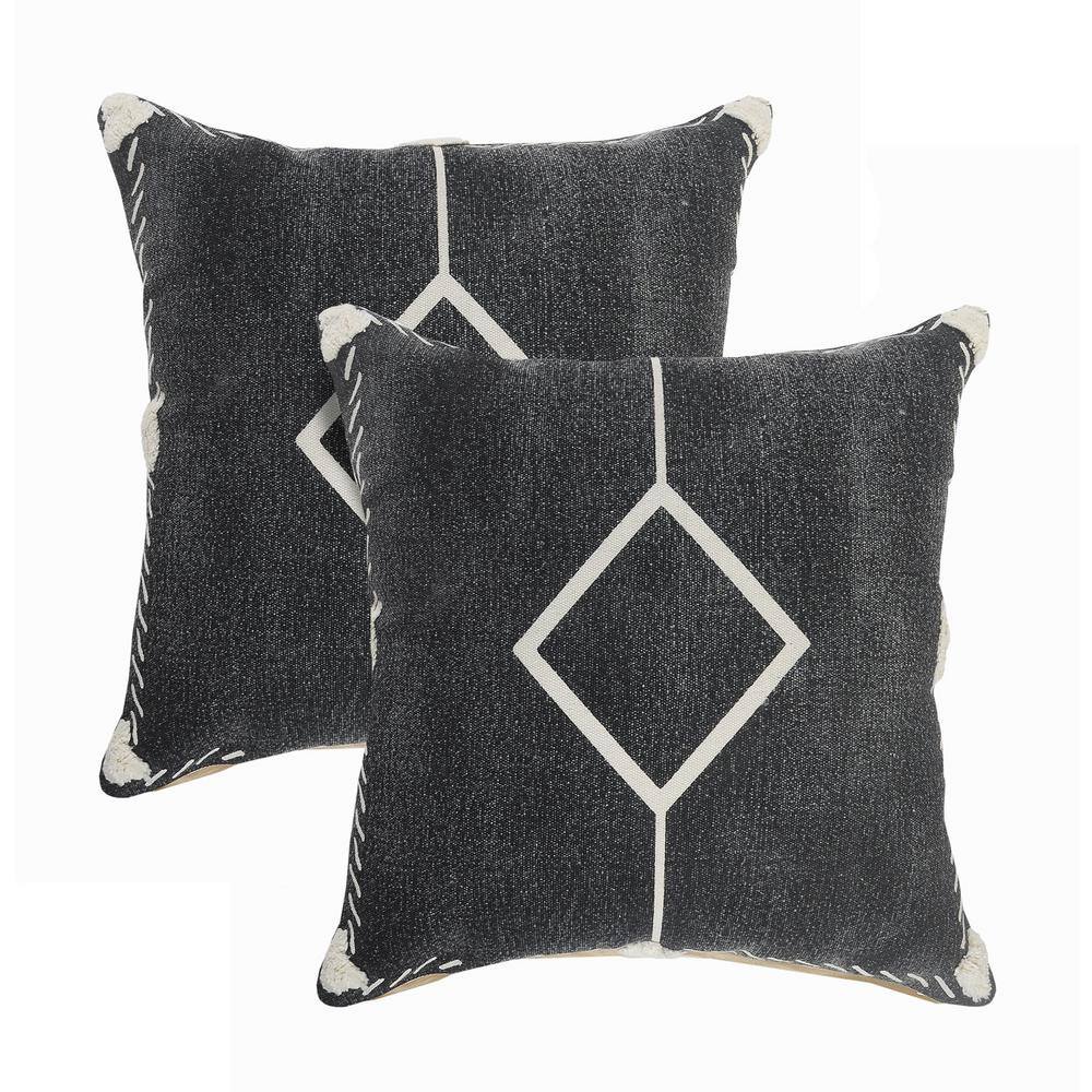 Black and White Geometric Cotton Throw Pillow Set