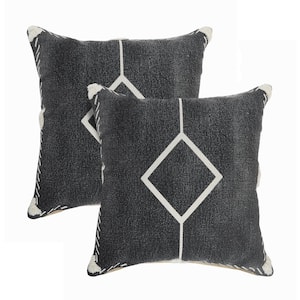 Avelie Black / White Geometric Stonewashed Hand-Woven 20 in. x 20 in. Throw Pillow Set of 2