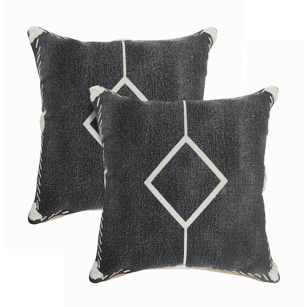 Unbranded Avelie Black/White Geometric Stonewashed Hand-Woven 20 in. x 20 in. Throw Pillow Set of 2