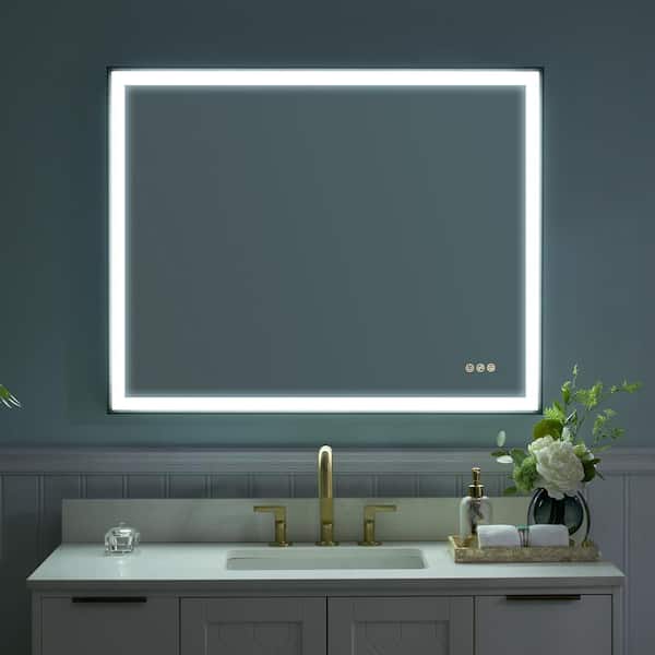 ANGELES HOME 40 in. W x 32 in. H Rectangular Heavy Duty Framed Wall Mount LED Bathroom Vanity Mirror with Light, Anti-Fog, Plug,Black