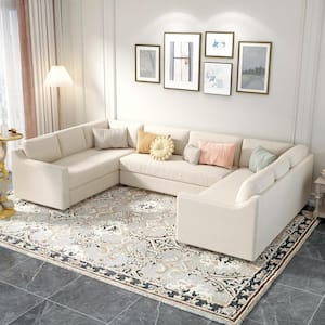 117 in. 3 Pieces Modular Upholstered U-Shaped Large Sectional Sofa with Thick Seat and Back Cushions, Beige