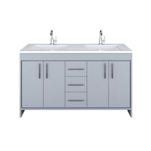 Capri 60 in. W x 22 in. D Bathroom Vanity in Gray with Microstone Vanity Top in White with White Basins