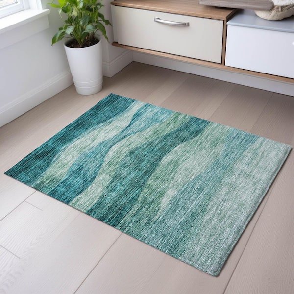 Mayfield Premium Machine Washable Abstract AMF1141 Teal 2 ft. x 3 ft. Area Rug