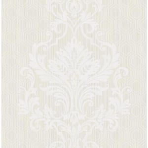 Striped Damask Light Gray and Off-White Paper Strippable Wallpaper Roll (Cover 56.05 sq. ft.)