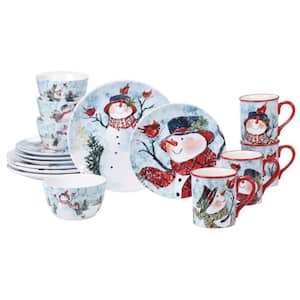 Watercolor Snowman 16-Piece Holiday Multicolored Earthenware Dinnerware Set (Service for 4)