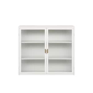 27.56 in. W x 9.06 in. D x 23.62 in. H Metal Iron Bathroom Storage Wall Cabinet in White with Glass Doors