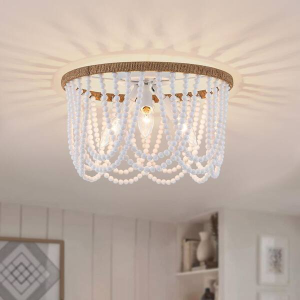 EDISLIVE Richmond 13.8 in. 3-Light Vintage White Beaded Drum Flush Mount