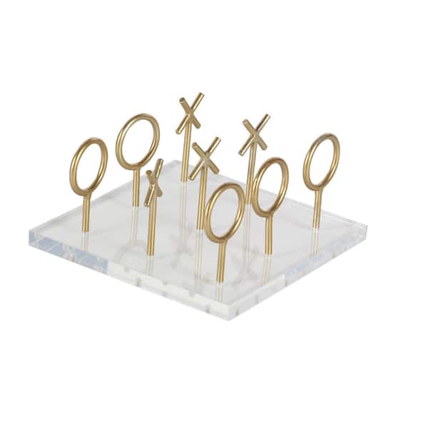 CosmoLiving by Cosmopolitan Gold Acrylic Tic Tac Toe Game Set with Gold Stick Pieces