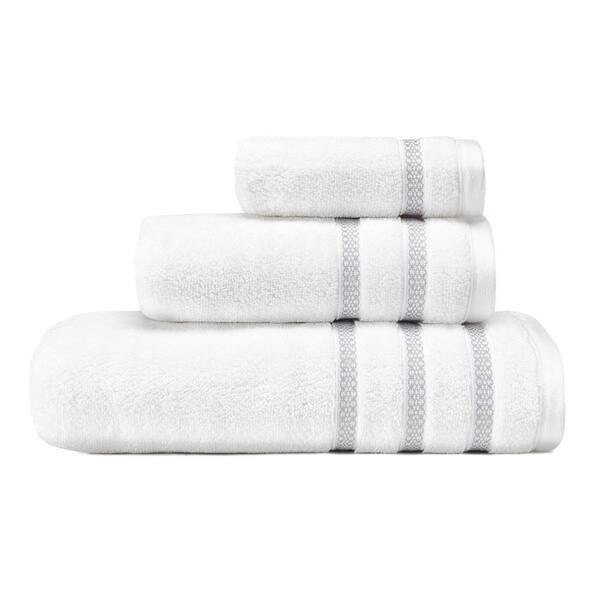 VERA WANG Textured Trellis Grey Cotton 3-Piece Towel Set