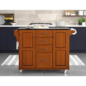 Create-a-Cart Warm Oak Kitchen Cart With Black Granite Top