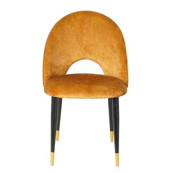 Unbranded 19.3 in. Dark yellow Dining Room Furniture Comfortable Decoration Seat Dining Chair With Black Golden Legs (Set of 2)
