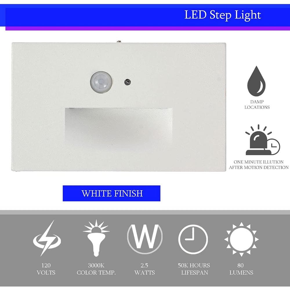 White Aluminum Integrated LED Motion Sensor Step Light