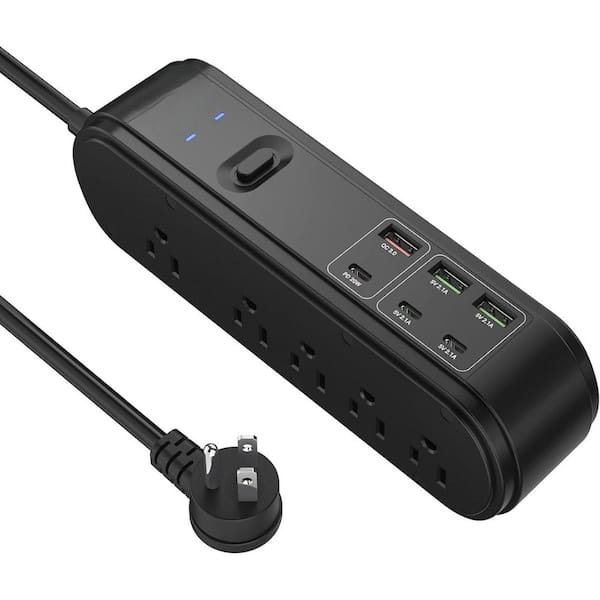 Aoibox Black 10-Outlets Power Strip Surge Protector with 6 ft. Cord, Overload Protection & 4500 Joules